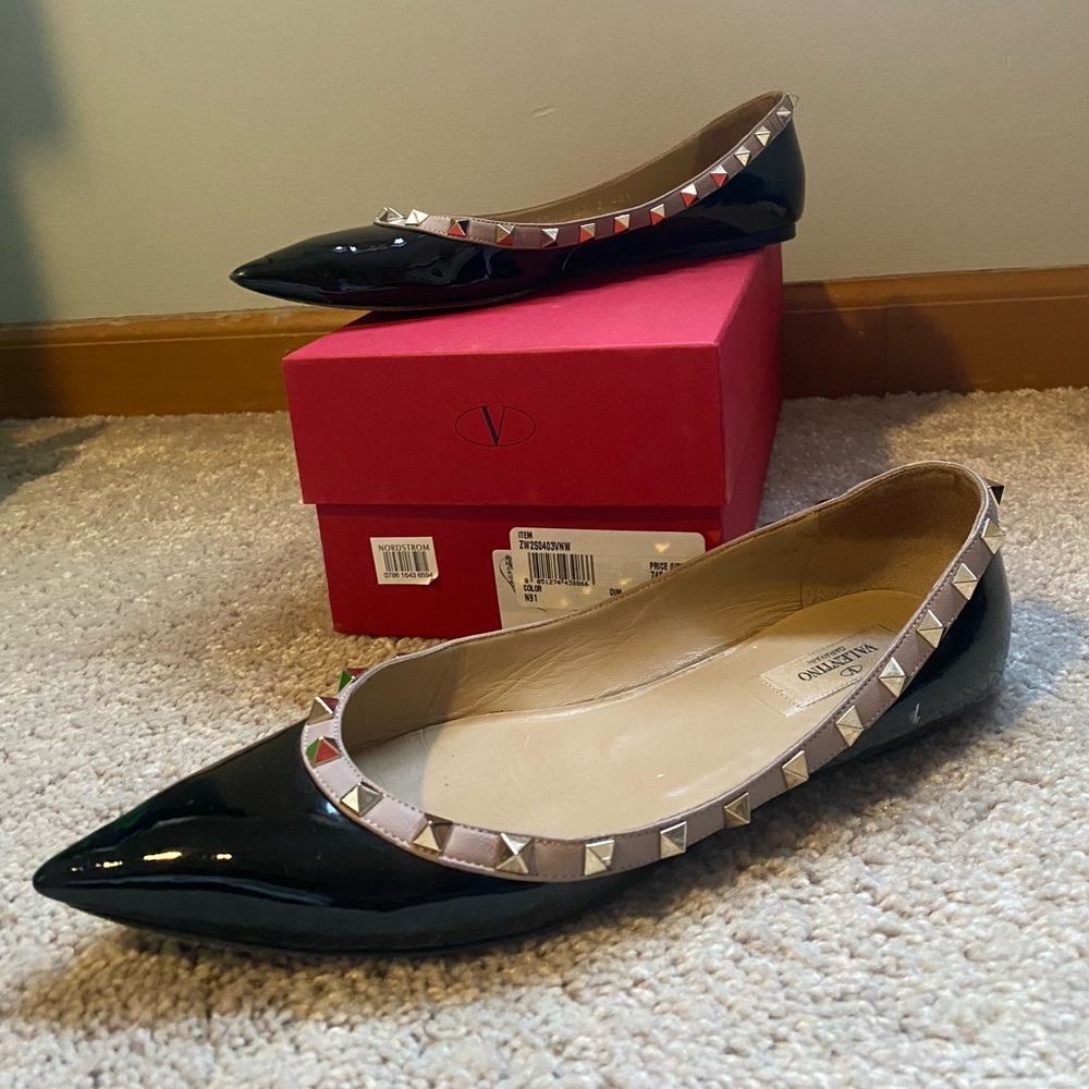 Valentino Garavani Rockstud Pointed Toe Ballerina Flat